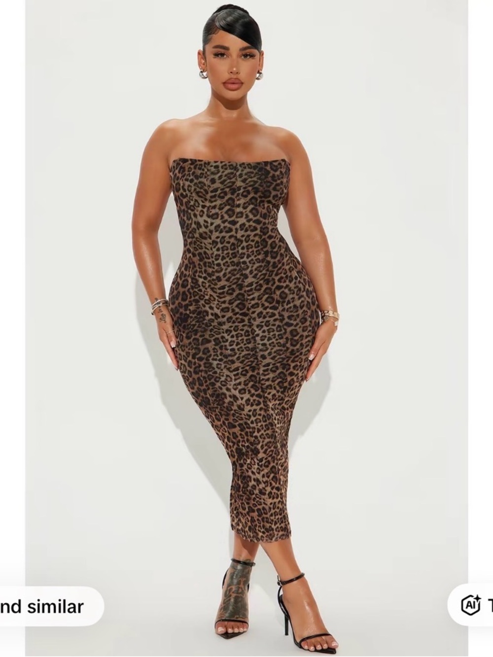 Fashion Nova Leopard Print Strapless Midi Dress - Brown - Picture 2 of 2